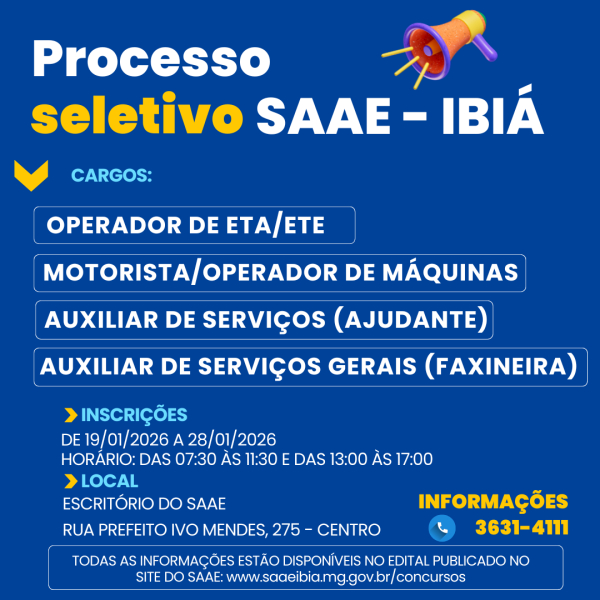 Informativo: Processo Seletivo SAAE de Ibi&aacute;/MG